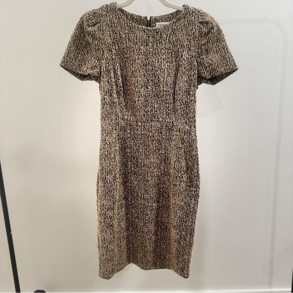 Calvin Klein Tweed Sheath Dress in Brown